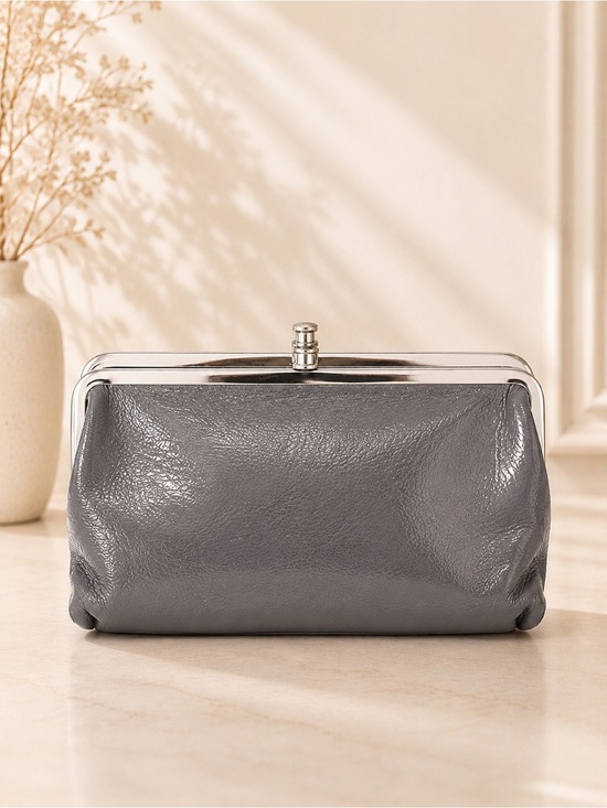 HOBO Handbags - HOBO International Metallic Gray Leather Kiss Lock Clutch Wallet
